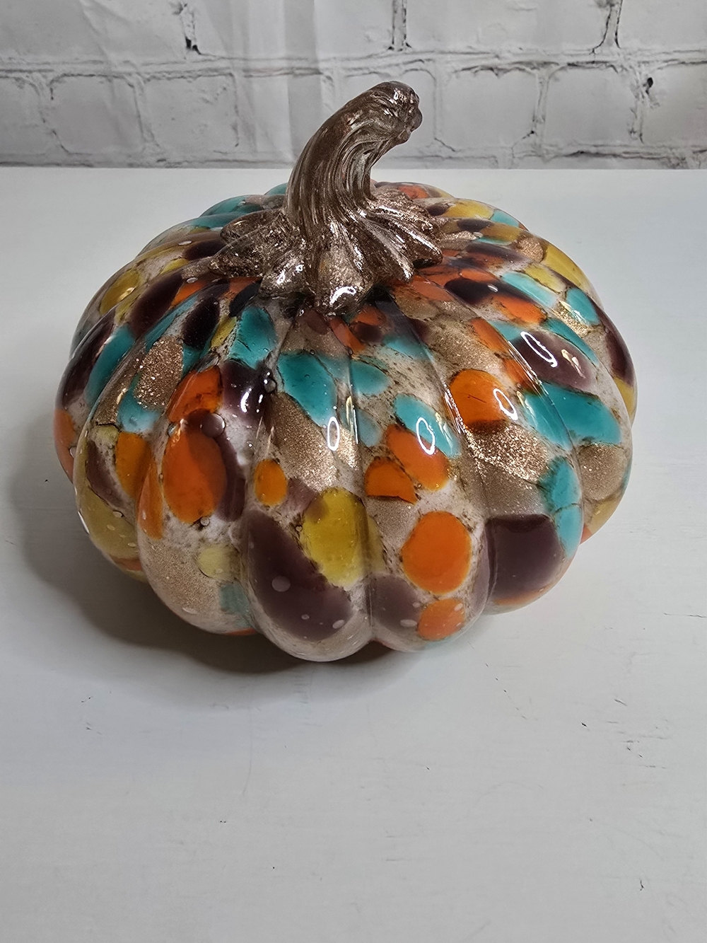 Multicolor Glass Pumpkin Sculpture - Decorative Fall Accent